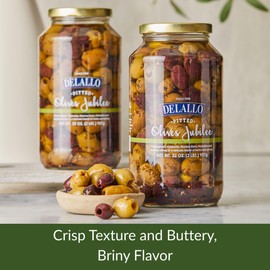 DeLallo Olives Jubilee, Mix of Kalamata, Nicoise, Picholine, and Green Olives in Tangy Marinade and Spices, Briny Buttery Flavor, Non-GMO, Gluten-Free, Kosher, Vegan, 32 oz Jar, (3 Pack)