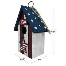 Patriotic Wood Bird House for Outside, Hanging Birdhouse for Outdoor Garden Decorative US Flag Bird House Nest Home for Wrens and Small Birds