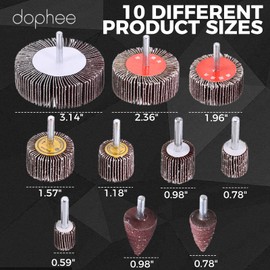 dophee 20PCS 80 Grit Aluminum Oxide Abrasive Flap Wheel Sander Set with 1/4" Shank Cone and Cylindrical Shape Sanding Wheel, 10 Sizes