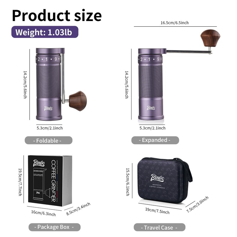 Manual Coffee Grinder with Foldable Handle, Conical Burr Coffee Grinder