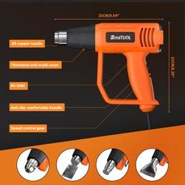 Heat Gun, 2000W Heavy Duty Hot Air Gun Kit 300℃~600℃ Dual Heat Settings, Overload Protection, Electric Heat Gun with 4 Nozzles for Paint Stripping, Shrinking PVC, Crafts, Orange