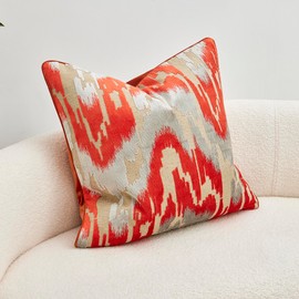 THE-TINOART Ikat Cut Velvet Throw Pillow Covers Cases Soft Orange Pillow Cover Elegant Luxurious Large Decorative Cushion Covers for Couch Bed Sofa Chair Home Decor Decorations 24x24inch 1piece