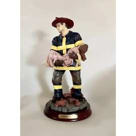 Herco Firefighter Figurine Fireman Rescuing Little Girl Child 10.5" Vintage NOS