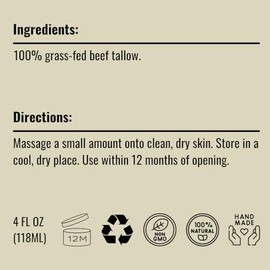 Reborn Organics- UN INGREDIENTE NATURAL: Solo sebo de res puro, orgánico y 100% alimentado con pasto. Todo lo que tu piel y tu cuerpo necesitan para u