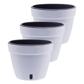 DECOPOTS - 3 Pack - Self Watering Planter - Modern Flower Pot with Water Level Indicator - 6.3" Tall - for All House Plants, Flowers, Herbs (Diameter 7.9", White - Black)