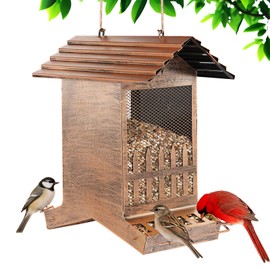Samhe Large Bird Feeder, Extra Large 8 Lbs Capacity with 2-Side Feeding, Weatherproof Wasteproof Hanging Metal Bird Feeders for Outdoor, Easy to Clean & Refill