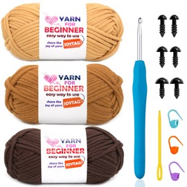 3 Pack Beginners Crochet Yarn Light Brown+Brown+Coffee Cotton Crochet Yarn for Crocheting Knitting Beginners with Easy-to-See Stitches Cotton-Nylon Blend Crochet Yarn for Beginners Crochet Kit(3x50g)