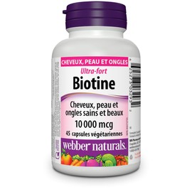 Webber Naturals Biotin 10,000 mcg Extra Strength, 45 Capsules, Supports Healthy Hair, Skin & Nails, Energy Metabolism, Vegan
