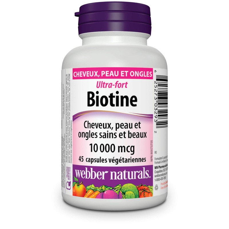 Webber Naturals Biotin 10,000 mcg Extra Strength, 45 Capsules, Supports