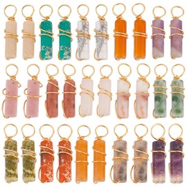 PH PandaHall 30 Pieces 15 Colours Hexagonal Natural Stone Pendants Crystal Stone Charms Pointed Quartz Gemstone Pendant Copper Wire Wrap Charms for Necklaces Earrings Jewellery Making, Crystal