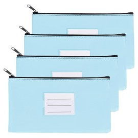 PATIKIL 11x6 Money Bank Deposit Bag with Zipper, 4 Pcs Leatherette Coin Check Wallet Pen Pouch Bag with Clear Window for Office Travel, Sky Blue