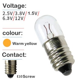 MEETOOT Set of 10pcs Screw Mini Bulb 6.3V and 5pcs E10 Mini Bulb Holder Black Plastic Pure Brass Lamp Bases Student Experiment Lighting DIY Accessories Screw Type Bulb Socket