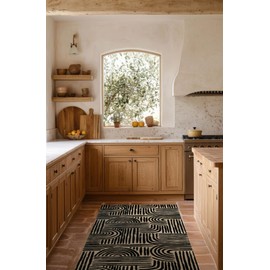 Wash + Dry Brentwood One-Piece Washable Runner with Rubber Backing, Indoor Rug Runner for Hallway, Entryway, Kitchen, Bedroom, Non-Slip Washable Rug, Pet Friendly, Black and Tan, 27.5" x 75"