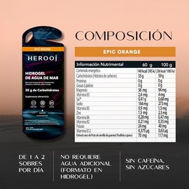 Hidrogel de Agua de Mar Sabor Naranja 10 Sticks de 60 g Gel Energético para Deportistas Electrolitos Naturales Carbohidratos para Entrenamiento Hidrat