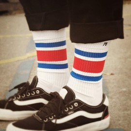 Spirit of 76 Men's and Women's Retro Socks with Stripes, White - Blue - Red