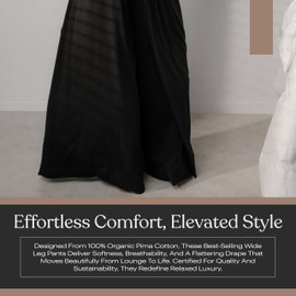 Lunya Wide Leg Cotton Pants for Women – High Waisted Lounge Pants with Pockets - Organic Pima Cotton Palazzo Pajama - Indoor & All-Night Pull On Breathable Comfy Sleepwear - Medium - Black