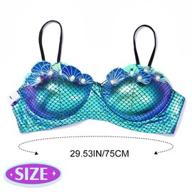 Zoestar Light Up Mermaid Bra Top Seashell Costume Bikini Tops Summer Beach Bra Rave Festival Outfit for Women Blue