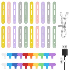 20 Stück Kabelbinder Wiederverschließbar, Wiederverwendbare Kabelbinder mit 20 Kabelbeschriftung, mit Schlossschnalle, für Cable Management (20 farbige Krawatten + 20 farbige Etiketten)