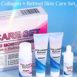4PCS Collagen + Retinol Skin Care Set-Facial Cleanser&Facial Toner&Facial Serum&Facial Cream,Gift Set Women,Smooth & Moisturised Skin,Improve Skin Tone,Korean Skincare Set