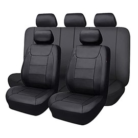 Flying Banner car seat Covers Protects Water Proof Faux Leather Carbon Fiber Front and Rear Bench (Full Set, Black Black)