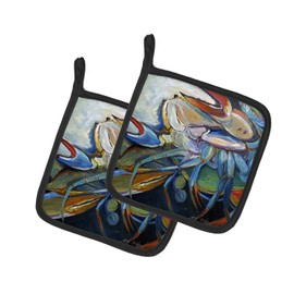 Caroline's Treasures JMK1253PTHD Belly Crab Pair of Pot Holders Kitchen Heat Resistant Pot Holders Sets Oven Hot Pads for Cooking Baking BBQ, 7 1/2 x 7 1/2