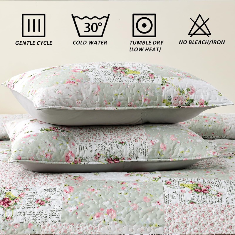 HIARUO Quilt Set Queen Size 3 Pieces Floral Patchwork Comforter
