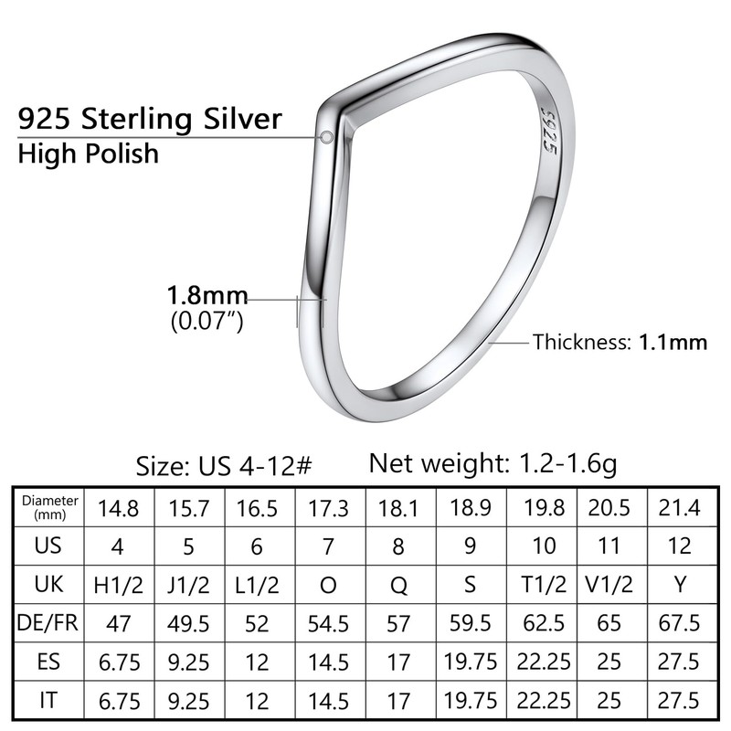Prosilver Knuckle Rings Wishbone for Women S925 Sterling Silver Ring