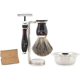 Men's Double Edge Razor Real Super Badger Hair Shaving Brush Stand and Shaving Bowl - Elegant Shaving Brush Set by Jag Shaving Brush