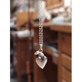 Mark Poulin Sterling Silver Tiny Polar Bear Charm Necklace on 16" 18" 20" Inch Adjustable Sterling Silver Cable Chain - Detailed and Unique Bear Heart Charm Pendant