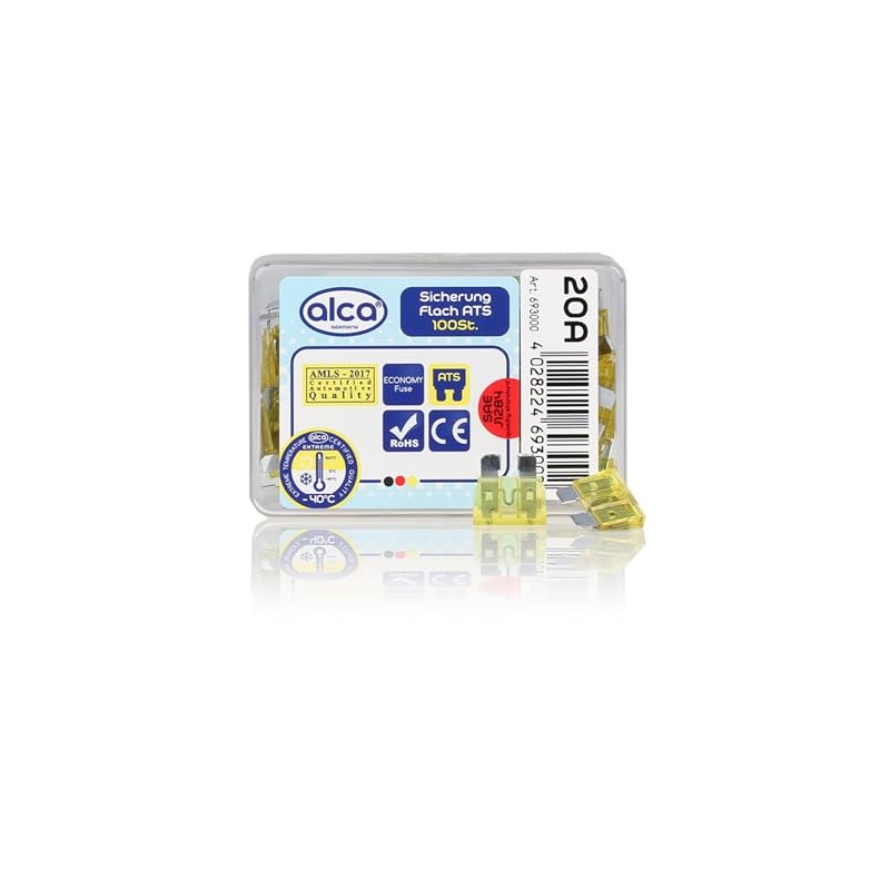 ALCA Flat Fuses 20 Amp Pack of 100 Economy Box
