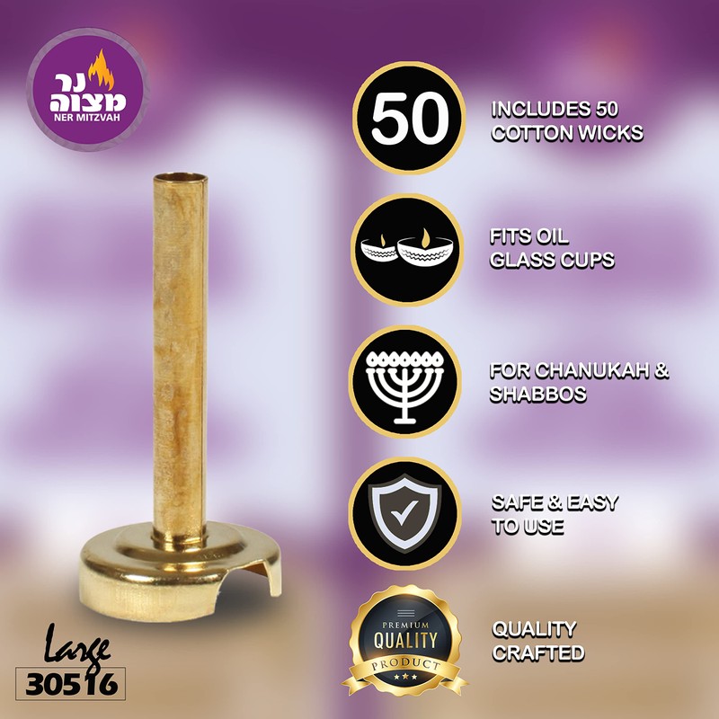 Ner Mitzvah Gold Wick Holder - 9 Large Holders and