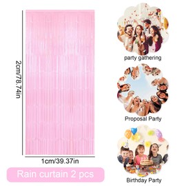 RoadLoo Tinsel Curtain, Pack of 2 Streamers Decoration Pink Streamers Party Curtains Party Background Glitter Curtain for Graduation Birthday Engagement Christmas Party Decorations