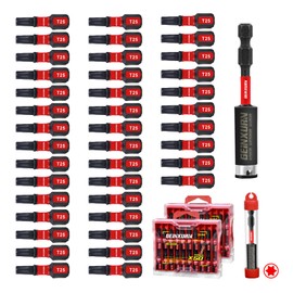 Geinxurn 40 Pieces 1 In. T25 Impact Tough Magnetic Screwdriver Bit Set, #25 Torx Head Insert Bits, S2 Alloy Steel Star Bits with 1 Pc Impact Bit Holder and Storage M-Box