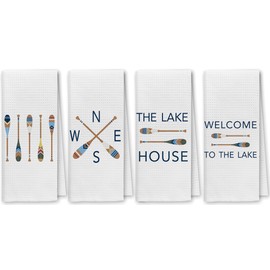 DIBOR Welcome to The Lake House Kitchen Towels Dish Towels Dishcloth,Retro Colorful Canoe Paddles Decorative Absorbent Drying Cloth Hand Towels Tea Towels for Bathroom Kitchen,Lake Lovers Gifts