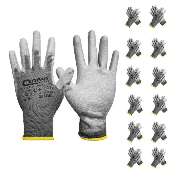 12 Pairs PU Palm Coated Work Gloves, Knitted Lining, Multifunctional,