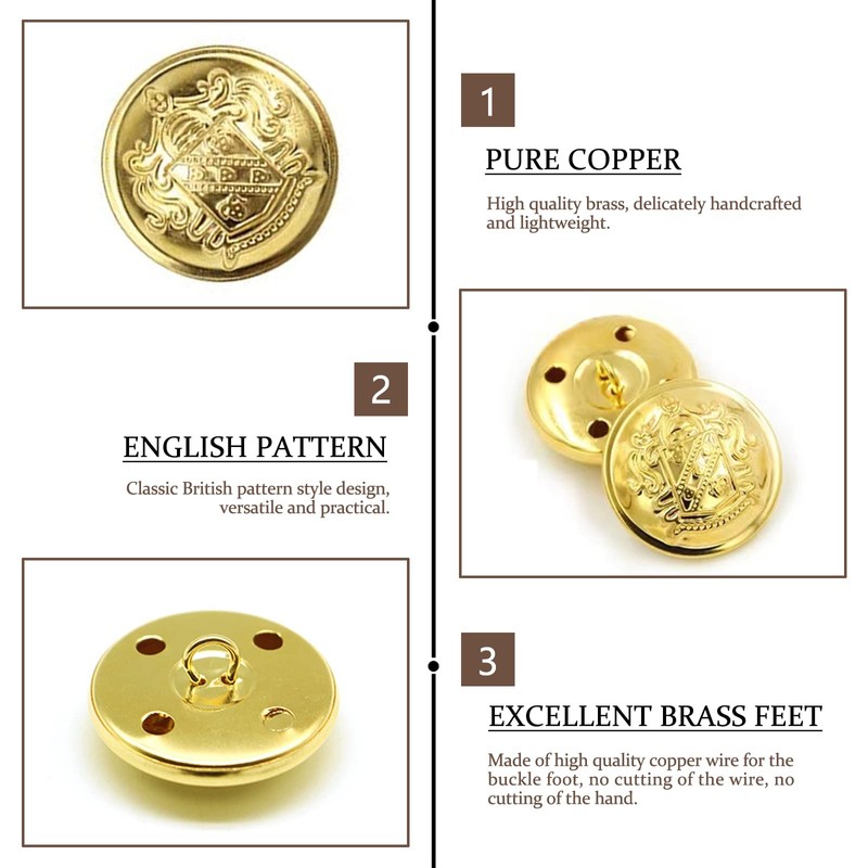Pack of 40 Gold Blazer Buttons Suit Buttons Round Shape