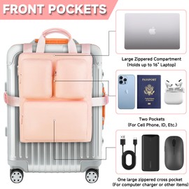 Hanging Luggage Organizer for Carry On Luggage and Suitcase,Travel Suitcase Organizer Bag with Adjustable Straps and Multiple Pockets for 16” Laptop,Pink