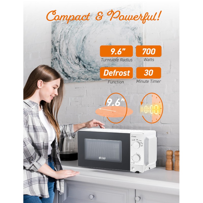 Commercial Chef 0.6 Cu. Ft. Countertop Microwave Oven, Mechanical Dial