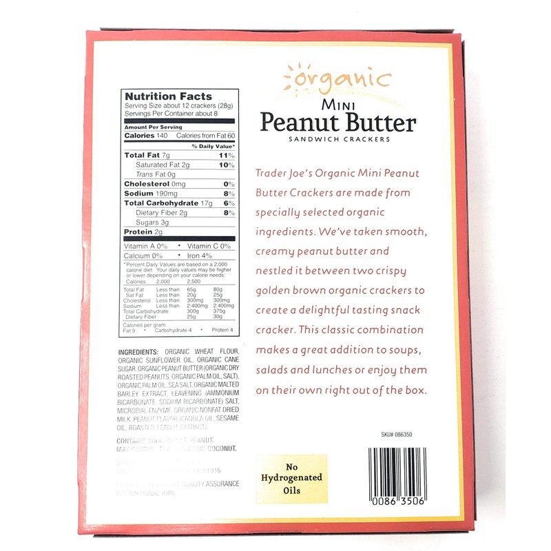 Trader Joes Organic Mini Peanut Butter Sandwich Crackers - Pack