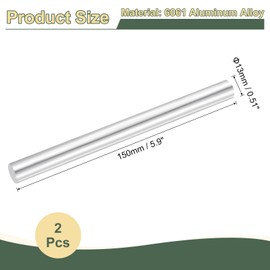 uxcell 2Pcs 0.51"(13mm) Dia Round Aluminum Rods, 5.9"(150mm) Long 6061 Aluminum Round Rod Solid Lathe Bar Stock for Industry Construction DIY Crafts, Silver