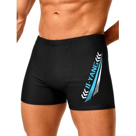 Sexy Code 1701 Men's Athletic Swim Jammers Square Leg Compression Swimsuit Quick Dry Training Swim Shorts with Drawstring(X026+R1218-Black-M