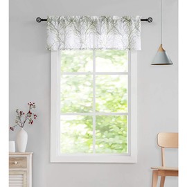 FMFUNCTEX Kitchen Window Curtain Valance, Green Branch Pattern Valance for Living Room, Farmhouse Semi Sheer Privacy Small Short Curtain 50 x 15 Inch Long for Bathroom, Rod Pocket 1 Panel Green White