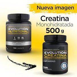 EVOLUTION, Creatina Monohidratada, Suplemento Alimenticio, 100 Porciones, 500g, Sin Gluten, Sugar Free, Pre Workout, Sin Sabor                        