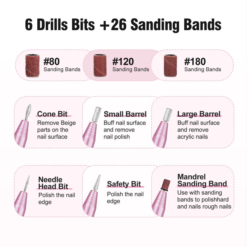 Portable Electric Nail Drill Machine, Professional 20000 RPM USB Manicure