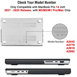 EooCoo Case compatible for NEW Macbook Pro 14 inch M3 A2918 A2992 M2 A2779 M1 A2442 Pro/Max Chip with Touch ID, 2023-2021 Release, Plastic Hard Shell, Matte Surface, Black