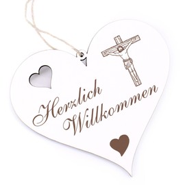 Herzlich Willkommen Sign - Jesus - Decorative Heart Wooden Welcome Sign Door Sign Decorative Sign Door Decoration