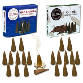 TRUMIRI Incense Cones - Combo Pack of 20 Cone Incense - 10 Nag Champa + 10 Oud - Insence Cones - Incense Cones Scented - Cone Incense Scents - Insense Cones - Incent Cone
