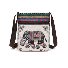 Qiwenr Elephant Shoulder bag, Crossbody bag, Elephant Messenger bag, Elephant Shoulder bag, Embroidered Shoulder bag, Embroidered Canvas Shoulder bag, Fashionable Canvas bag, Canvas bag