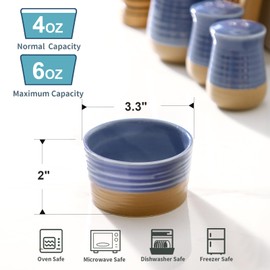 Hasense Ramekins, 6 oz Ramekins Oven Safe Set of 6, Ceramic Creme Brulee Ramekins Bowls for Backing, Serving Dip, Custard, Ice Cream, Birthday Gift, Blue