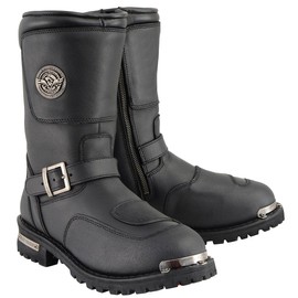 Milwaukee Leather MBM9070 Men's Black Leather Engineer Boots with Reflective Piping and Gear Shift Protection - 10.5